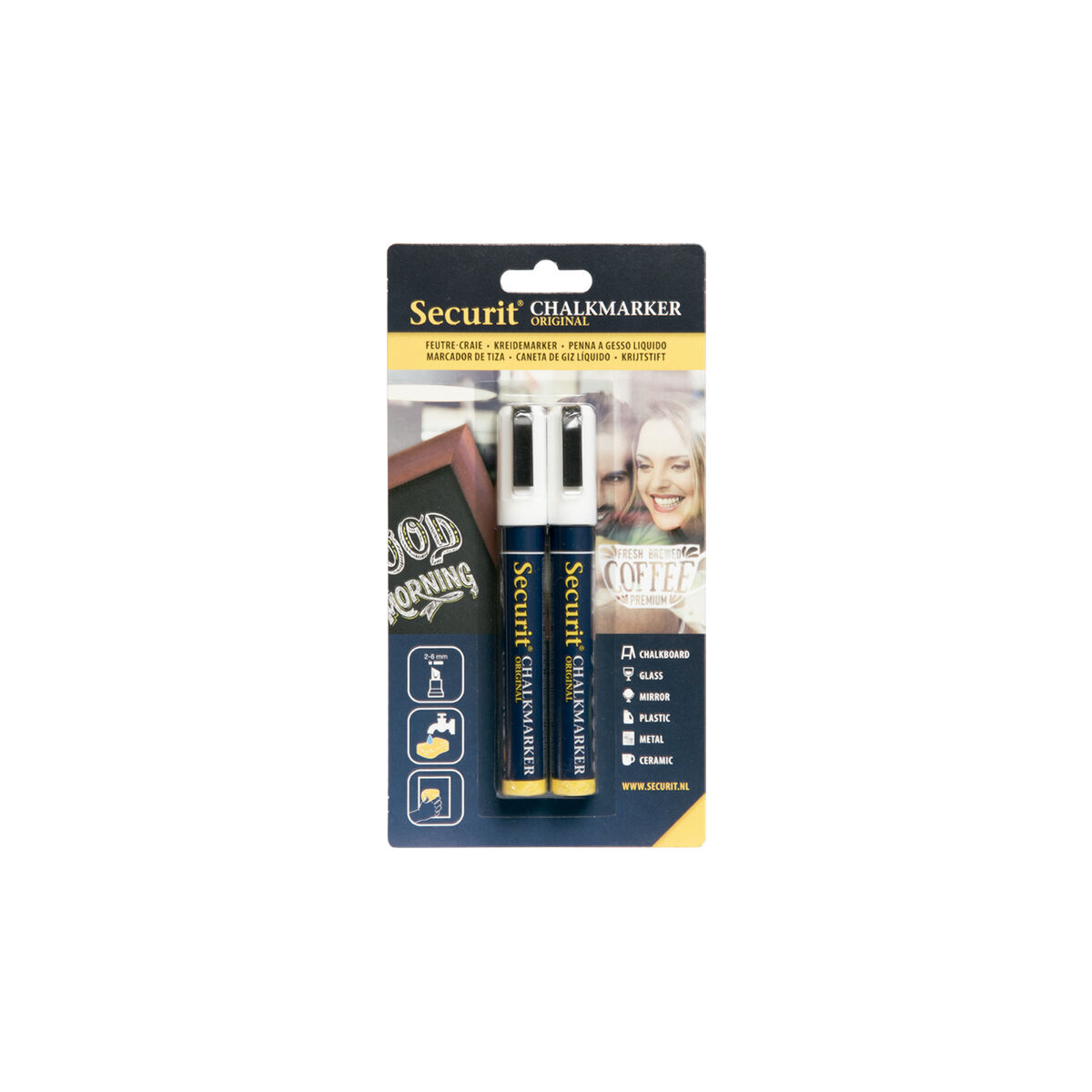 Securit Chalk Pens 2-6 Mm White 2 Pieces