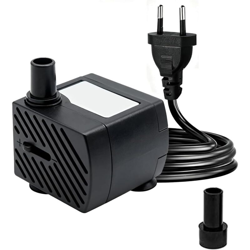 Mini Pompe Submersible Ultra Silencieuse Avec Câble D'Alimentation De 1,3 M, Avec 1 Buse Pour Fontaine, Aquarium, Jardin D'Étang, Prise Européenne 180 L/h 3 W