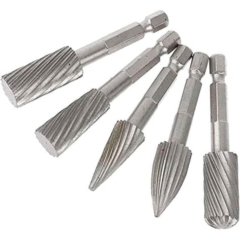 5 Pièces Ensemble De Fichiers À Fraises Rotatives 1/4 Pouces Tige Hexagonale Fraises En Acier À Grande Vitesse Outils De Fichiers Rotatifs Pour Matériel En Aluminium Et En Fer
