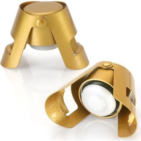 Champagne Stopper With Stainless Steel, Decorative Vacuum Stopper For Champagne Saving With Food-grade Silicone, 2 Pcs (gold)