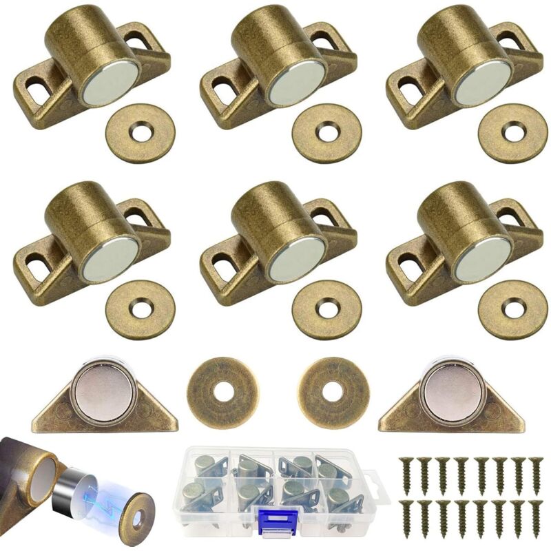 8 Pcs Loqueteau Magnétique,bronze Loquet Magnetique En Alliage De Zinc Pour Tiroirs Placard De Cuisine Armoire,aimant Porte Placard Avec 24 Vis
