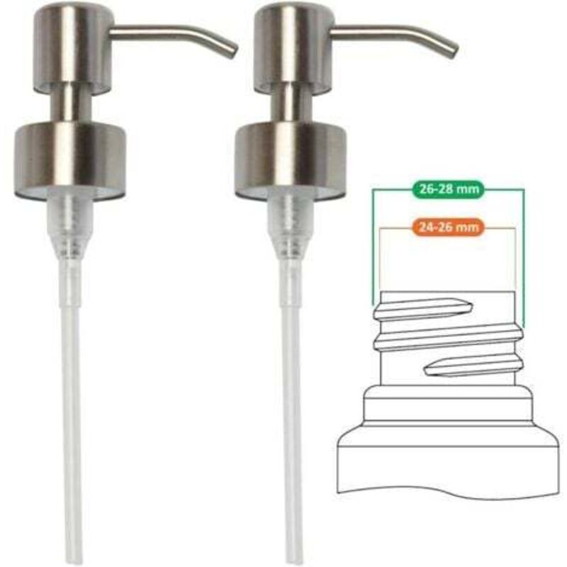 Pompe De Rechange Pour Distributeur De Savon Liquide - Acier Inoxydable, Inox À Finition Brossée, 2 Pièces - 28 Mm