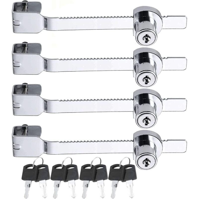Lot De 4 Verrous De Scie Coulissante Avec Clé Pour Vivarium Terrarium Vitrine Serrure À Cliquet Serrure Verrou Vitrine En Verre Pour Porte En Verre, Clés Identiques Argenté