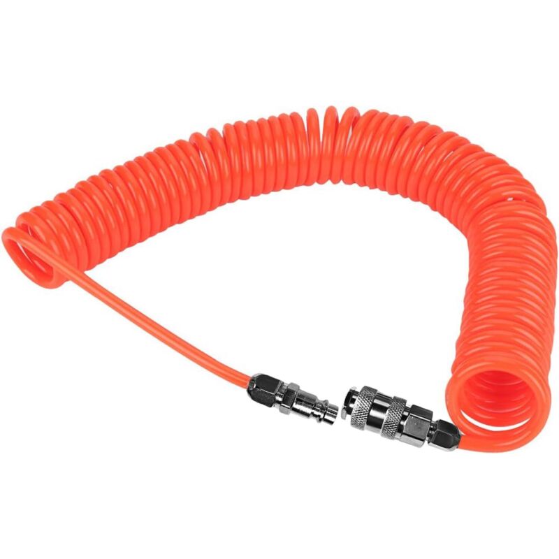 Flexible Compresseur Air 6 M, Rétractable Tuyau Compresseur D'Air Avec 1/4" Fiche De Raccordement, Antidéflagrant Tuyau Air Comprimé, Orange Diamètre Extérieur 8 Ｍm Pour Compresseurs