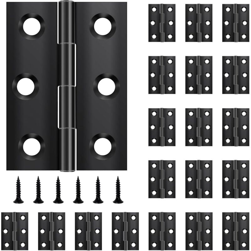 Lot De 20 Charnières Pliables 44 Mm × 31 Mm En Acier Inoxydable Noir Pour Portes, Fenêtres, Armoires Avec 120 Vis