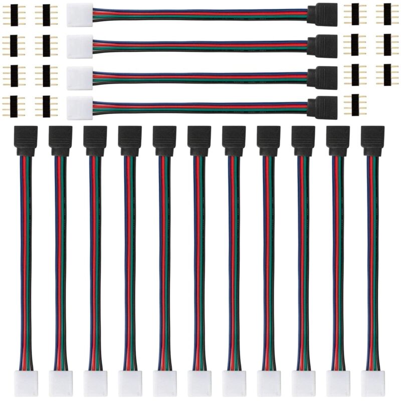 15 Pièces Connecteur Led Strip 4 Broches Rgb 5050 - Pour Ruban Led Smd 5050/3528/2835, Contrôleur Led, Connecteur Rapide Sans Soudure, 17cm Long