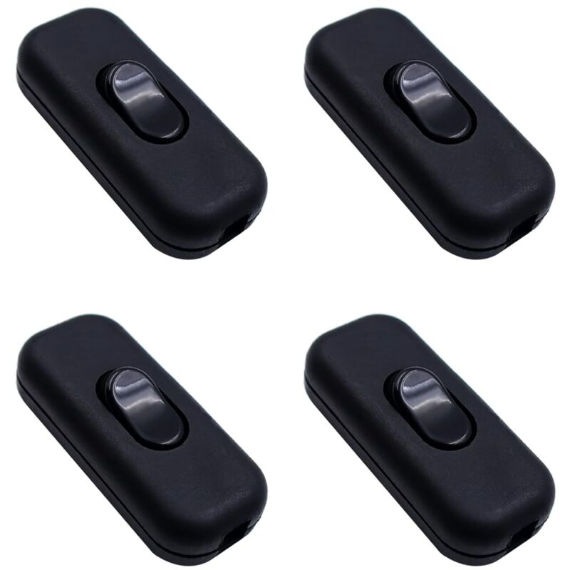 Lot De 4 Interrupteurs Intermédiaires En Ligne - 6 A - 250 V - Interrupteur À Bascule - 2 Fils Et 3 Fils - Pour Petits Appareils, Lampes, Lampes De Table - Noir