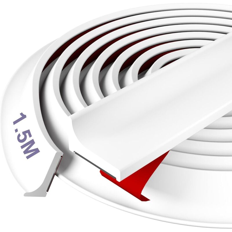 Seuil De Douche Barrage D'Eau Silicone - Prime, Facile À Installer, Bloc D'Eau De 12 Mm, Idéal Pour Les Salles De Bains, Les Douches Et Les Cuisines, Blanc, 1,5 M