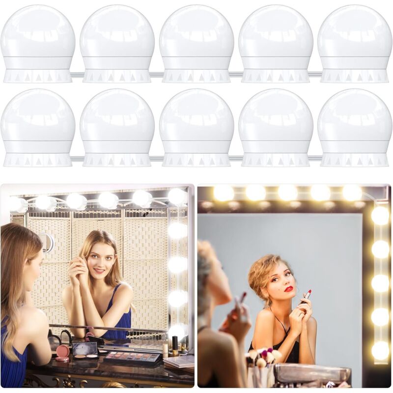Lumière De Miroir, 10 Ampoules Hollywood Kit De Lumière Led, Câbles Parfaitement Cachés, 3 Couleurs Et 10 Intensités, Lumière Miroir Usb Pour Coiffeuse Maquillage