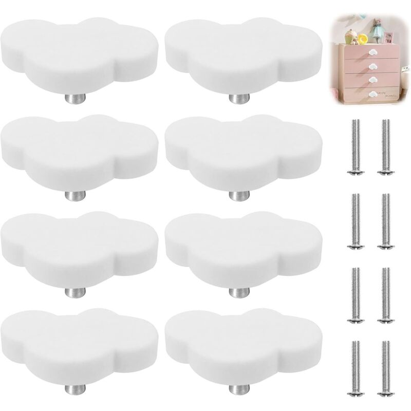 Lot De 8 Boutons D'Armoire En Forme De Nuage Pour Chambre D'Enfant, En Forme De Dessin Animé, Boutons De Meuble, Boutons De Commode Avec Vis, Boutons De Tiroir, Boutons De Meubles, Poignées De Tiroir
