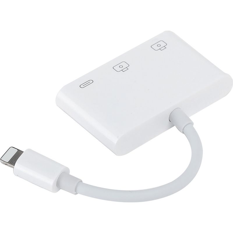 3-in-1 Ios Otg-adapter Mit Usb-hub, Speicherkartenleser Und Tastatur-/maushalterung.