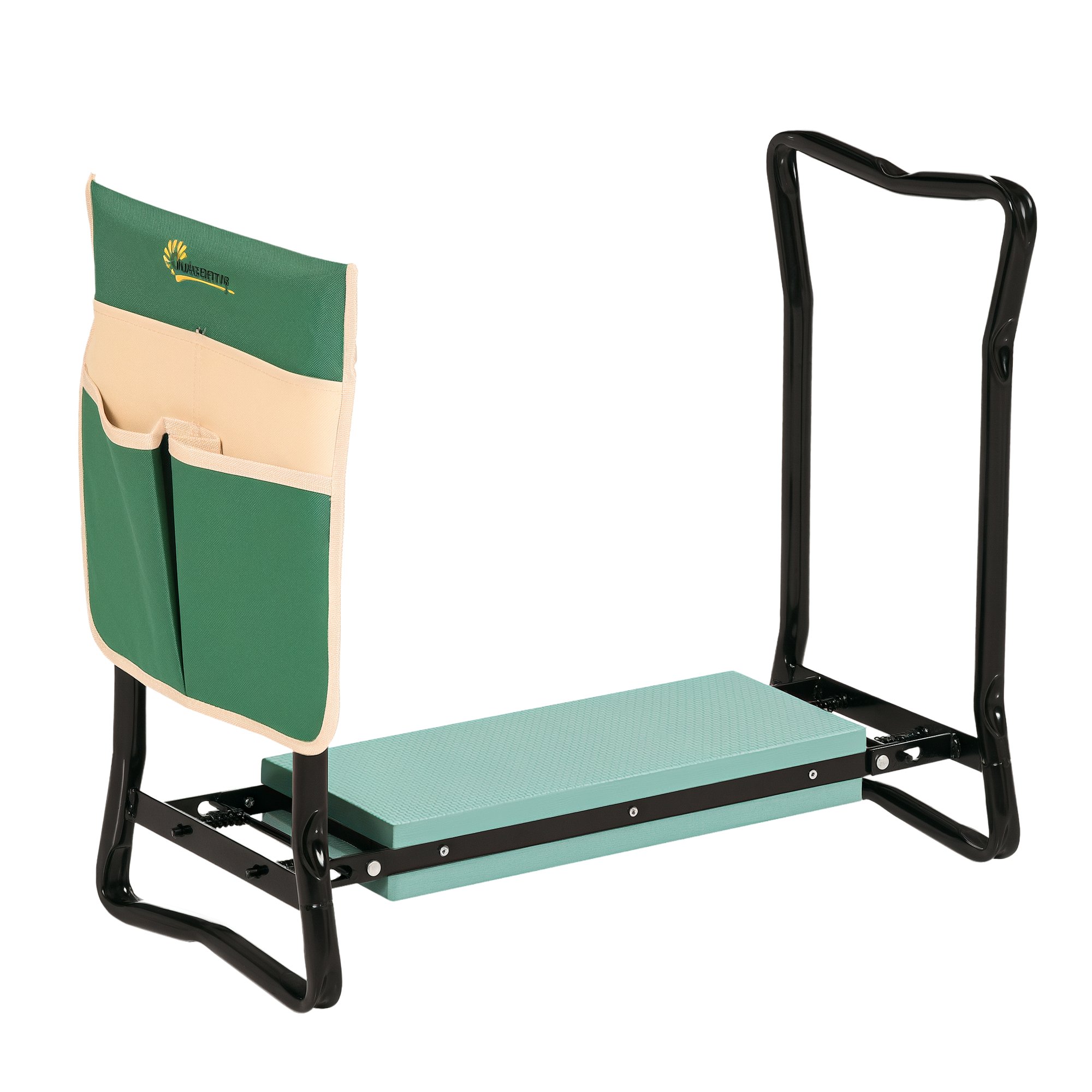 Klappbarer Gartenhocker, Gartenkniehocker, Gartensitz Mit Kissen Und Werkzeugtasche, Grün