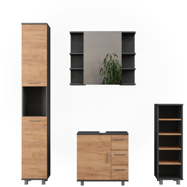 Vicco - Badmöbel-set Ilias, Anthrazit/goldkraft Eiche, 4 Teile