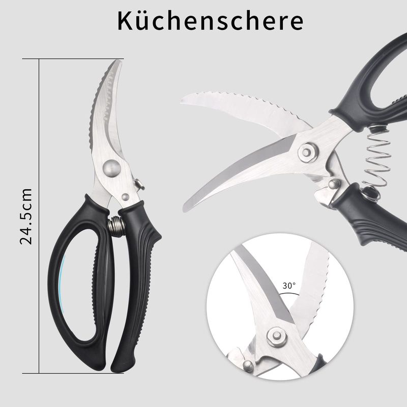 Scharfe Geflügelschere Aus Edelstahl Mit Arretierbarem Griff, Rutschfestem Kunststoffgriff Und Feder, Auch Geeignet Für Fisch, Gemüse Und Grillgut.