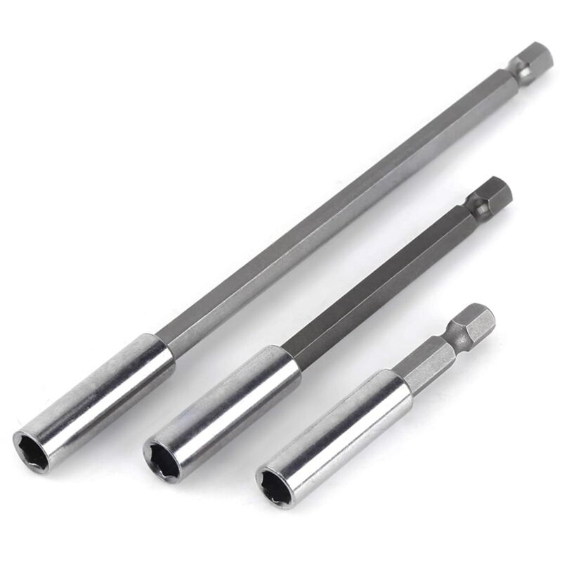 Set Aus 3 Magnetischen Verlängerungen Für 75, 100 Und 150 Mm Bithalter Mit 1/4 Zoll Sechskantantrieb.