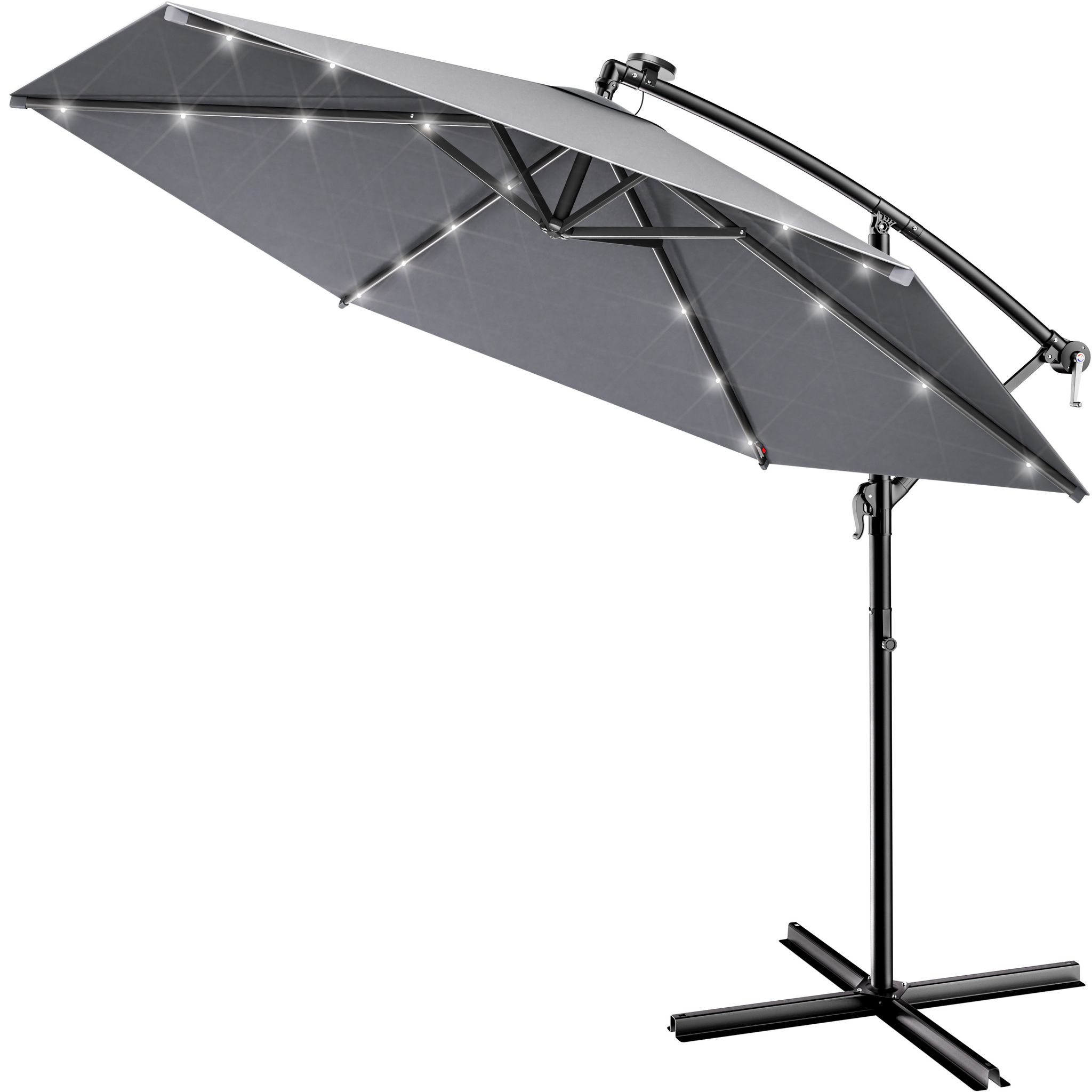 Kingsleeve® Ampelschirm Led Beleuchtung Uv Schutz 80+ Solar Ständer Schutzhülle Windsicherung 300cm Groß Kurbel Balkon Terrasse Garten Sonnenschirm Anthrazit