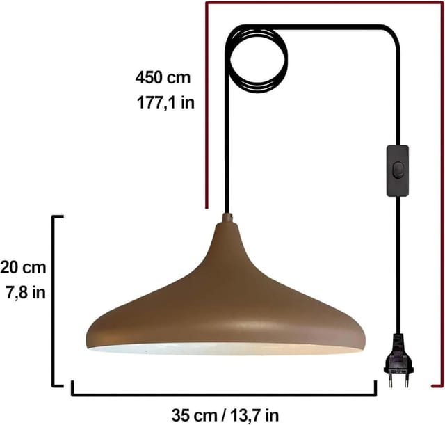 Champion Schlichte Braun Plug In Pendelleuchte - Hängelampe Für Wohnzimmer, Küche, Büro, Lounge