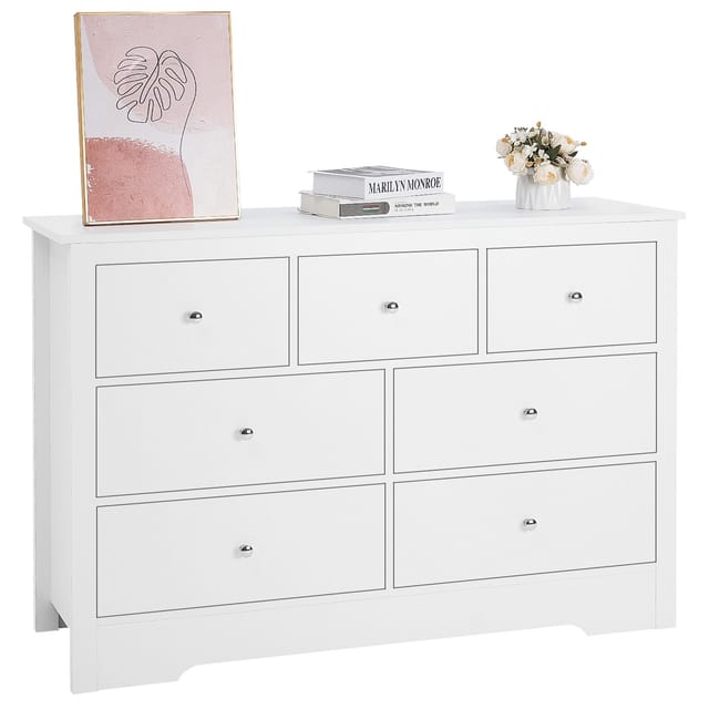 Kommode Mit 7 Schubladen & Kippschutz, Minimalistischer Moderner Schubladenschrank (400 X 1199 X 813 Mm) Organizer Schubladenkommode Für Wohnzimmer Schlafzimmer Eingangsbereich Flur (weiß)
