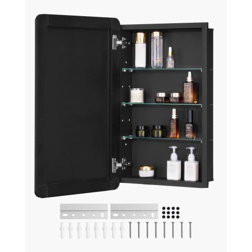 Spiegelschrank Verspiegelter Arzneischrank Medizinschrank (420 X 125 X 700 Mm) Für Badezimmer Mit Einzelspiegel & Verstellbaren Glasböden, Einbau- Und Wandmontage, Aluminiumrahmen, Badschrank