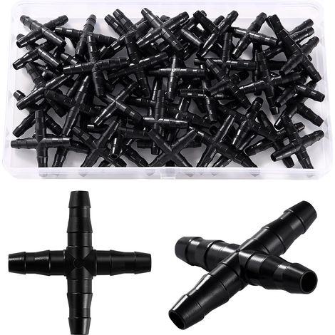 50 Stück 4/7 Mm Schwarze Kunststoff-4-wege-bewässerungsverbinder Für Garten Und Rasen
