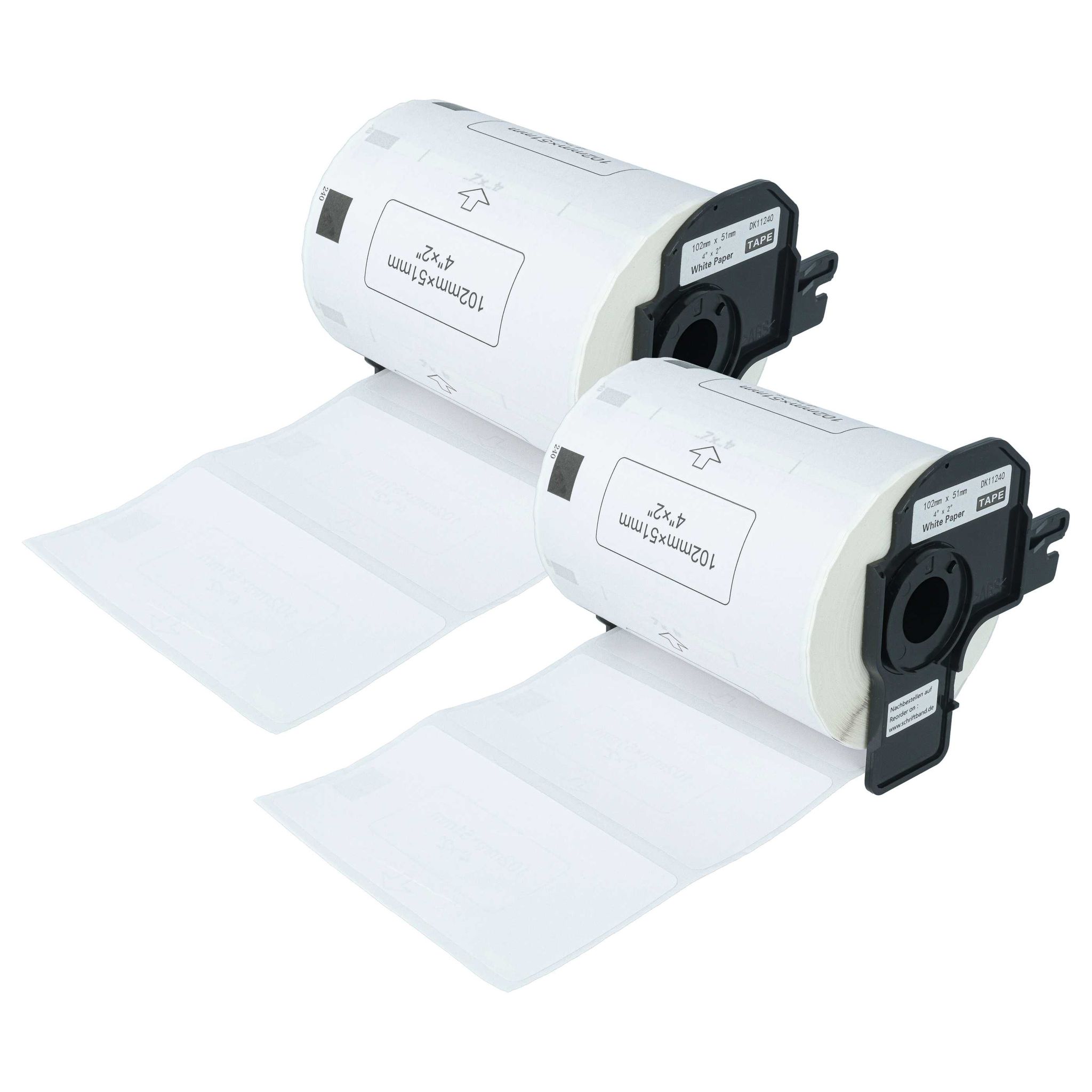 Vhbw - 2x Etiketten-rolle Mit Halter 102mm X 51mm (600 Etiketten) Kompatibel Mit Brother Pt Ql500bw, Ql-550, Ql500bs Etiketten-drucker