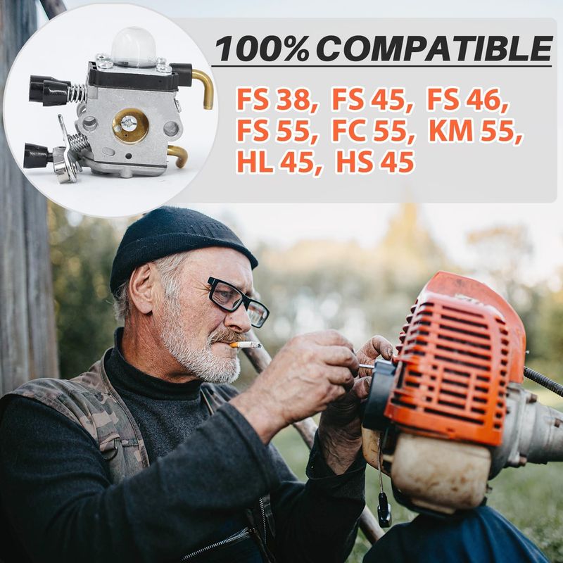 Vergaser-reparatursatz Für Stihl Fs38, Fs55, Fs45, Fs46, Fc55, Km55, Hs45 Freischneider, Ersatzteile Für Den Fs 38 Zubehörvergaser Mit Dichtung, Zündkerze, Luftfilter Und Kraftstofffilter