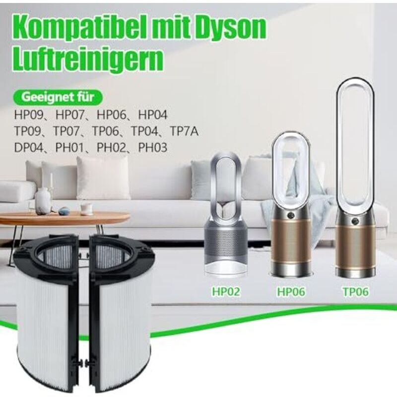 2-in-1-hepa- Und Aktivkohlefilter, Kompatibel Mit Den Dyson Luftreinigern Dp04, Hp04, Hp06, Hp07, Hp09, Ph01, Ph02, Ph03, Tp04, Tp06, Tp07 Und Tp09, Ersatzglasfilter 3
