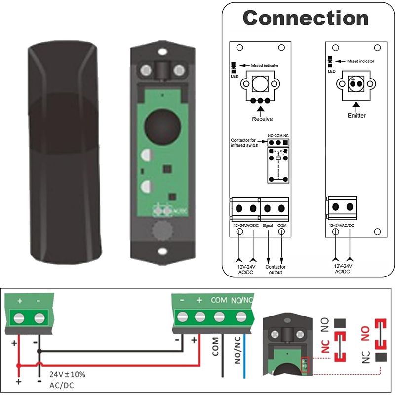Universelle, Um 180° Verstellbare Fotoelektrische Schranken Für Automatische Türen Und Garagentore, Ac/dc 12–24 V, Wasserdicht, Moduliertes Infrarot, Mit Elektromagnetischem Schutz.