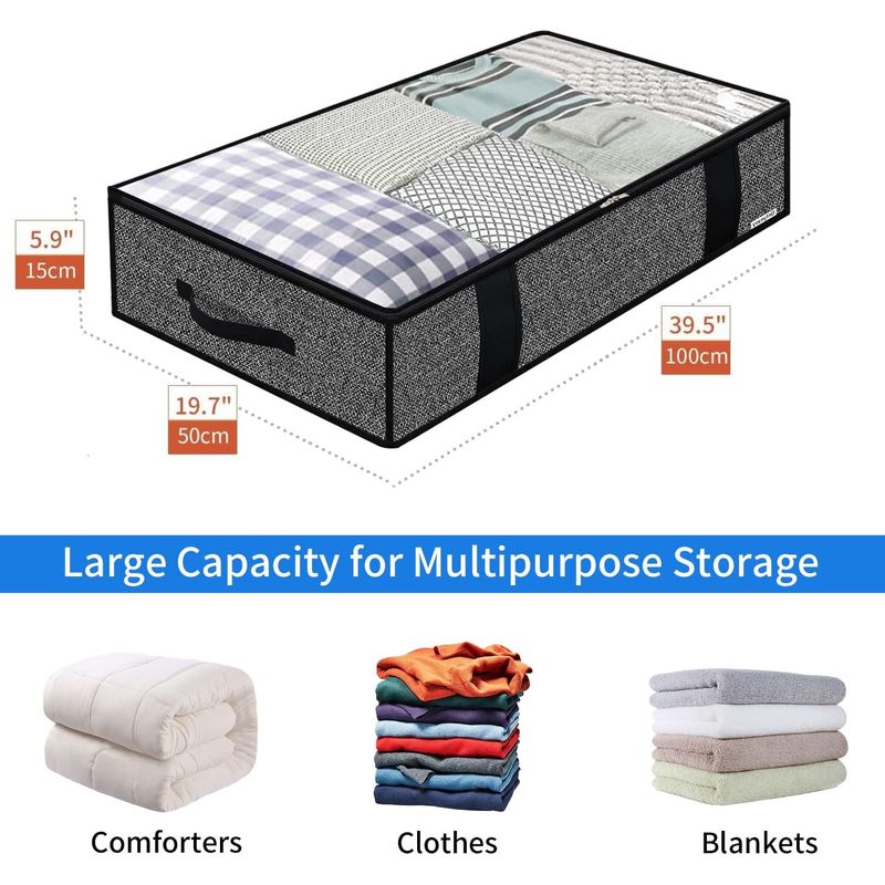 2er-set Aufbewahrungstaschen Für Unter Das Bett, Kleiderschrank-organizer, Weiche, Faltbare Und Platzsparende Aufbewahrungstaschen Mit 4 Verstärkten Griffen Für Kleidung Und Decken, 100 X 50 X 15 Cm,