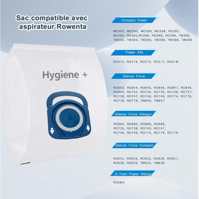 10 Ersatz-staubsaugerbeutel Für Rowenta Silence Force Hygiene Silence Force Effitech Compact Power Xxl Zr200520 Zr200720 Zr200920