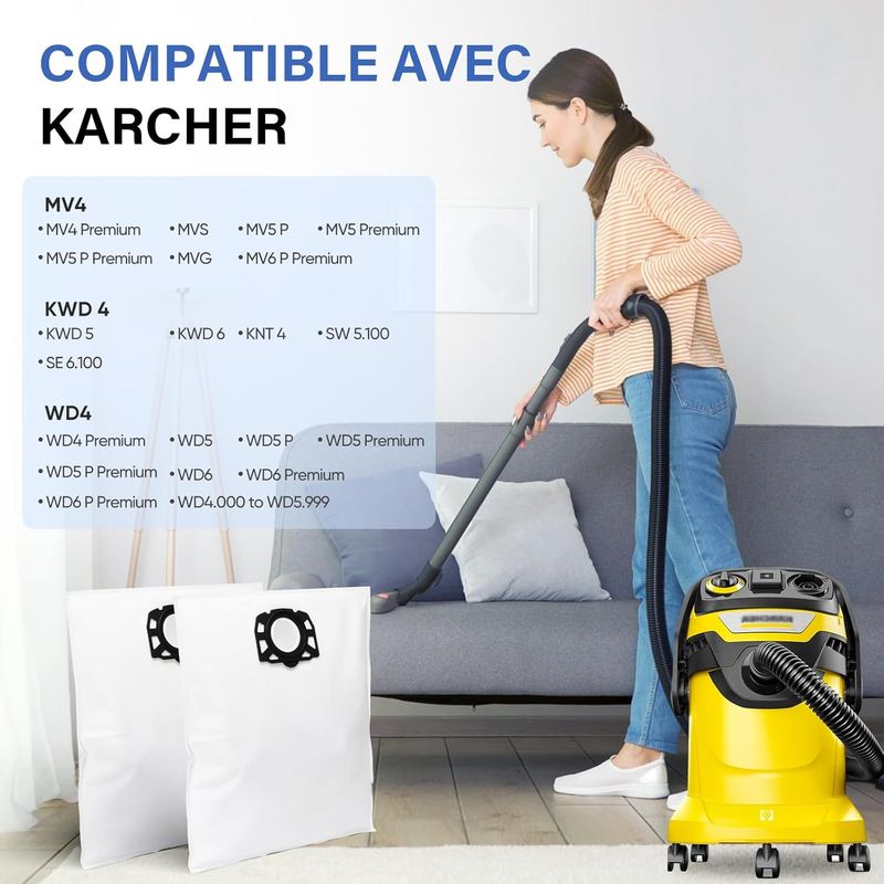 Packung Mit 12 Kfi 487 Filterbeuteln, Zubehör Für Kärcher Staubsauger Mv4/wd4/kwd4/knt4/wd5/mv5/kwd5/wd6/mv6/wd 4.200/wd 5.800/se 5.100/se 6.100, 2.863-006.0