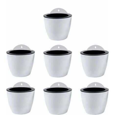 Set Aus 7 Hängeampeln Mit Selbstbewässerungssystem, Ideal Zur Wanddekoration, Für Den Innen- Und Außenbereich, Aus Weißem Kunststoff, Perfekt Für Fenster Und Wände.