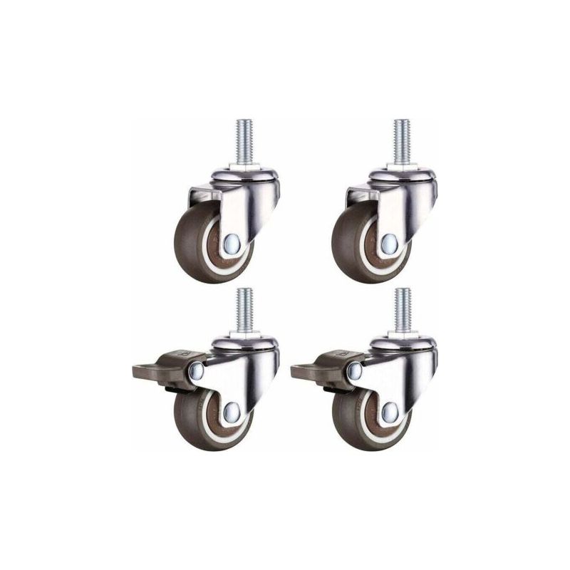 Schwerlast-lenkrolle Aus Gummi Mit M8-gewindeachse Für Sackkarren, Werkbänke, Möbelrollen, 1,5 Zoll, Gewindedurchmesser: 8 Mm, Länge: 20 Mm, 2 Stück Mit Bremse + 2 Stück Ohne Bremse