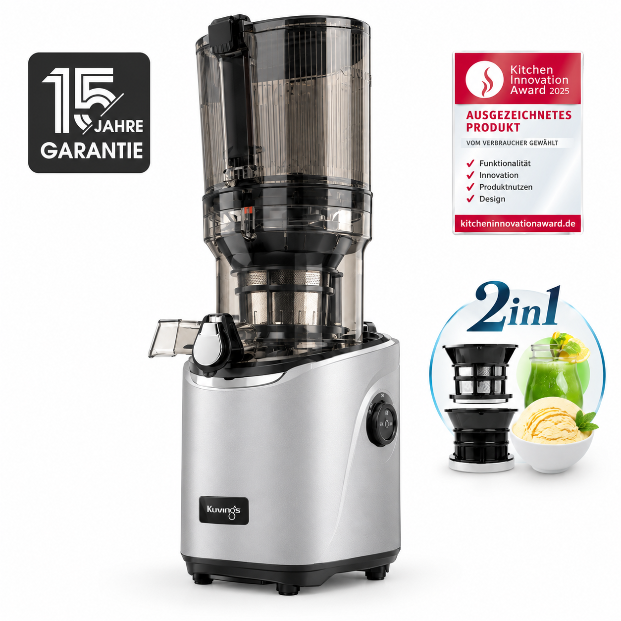 Kuvings Auto8 Hands-free Whole Slow Juicer (matt Light Silver)