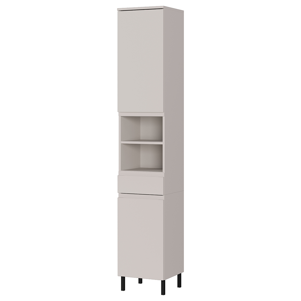 Badezimmer-hochschrank 34 Cm Breit In Beige Matt, 2 Türen, 1 Schublade - Salo-01