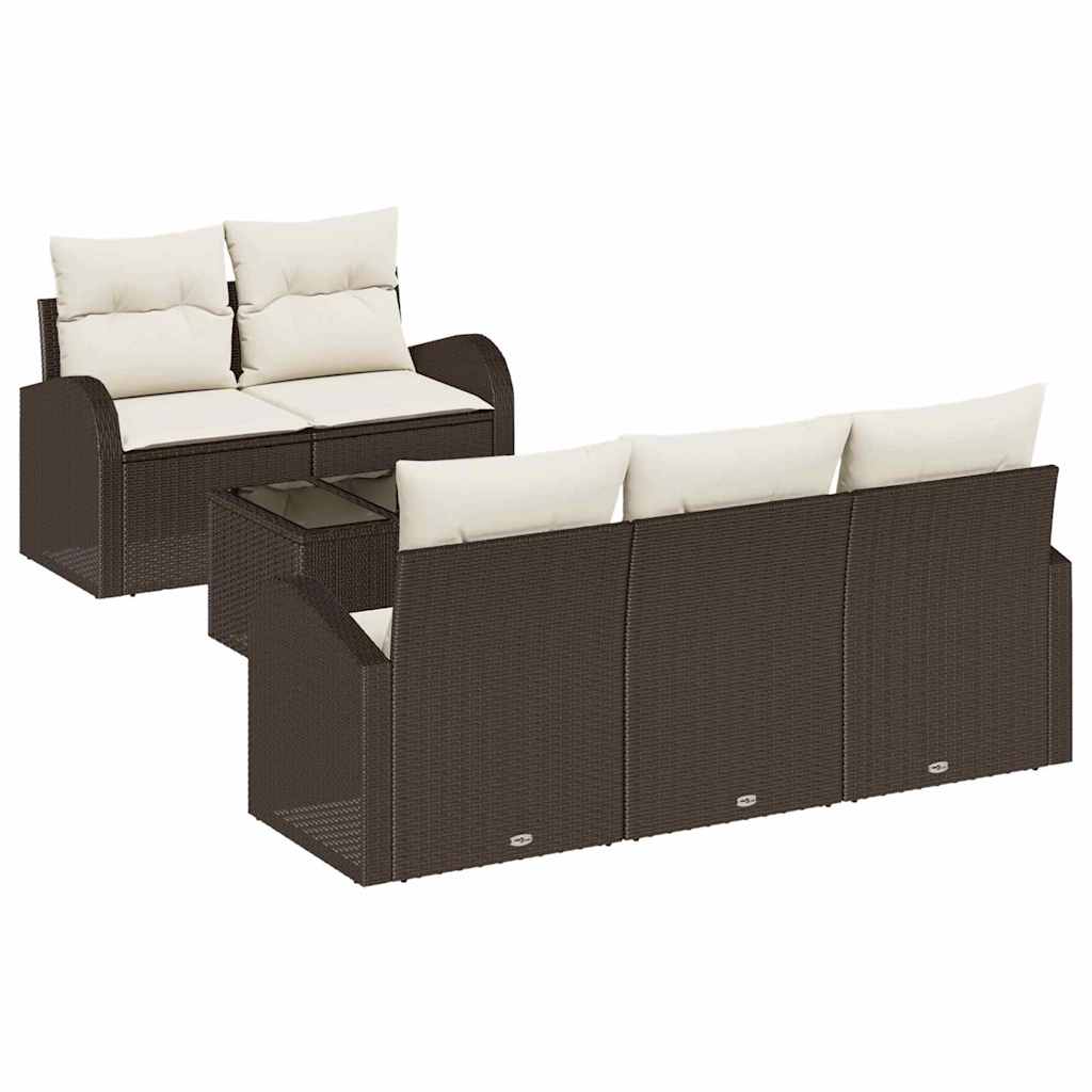 Maison Exclusive - Gartensofa-set 6 Stk. 5-sitzer Braun Und Creme
