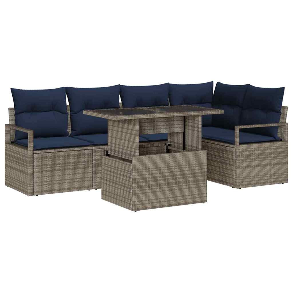 Maison Exclusive - Gartensofa-set 6 Stk. 5-sitzer Grau Und Marine