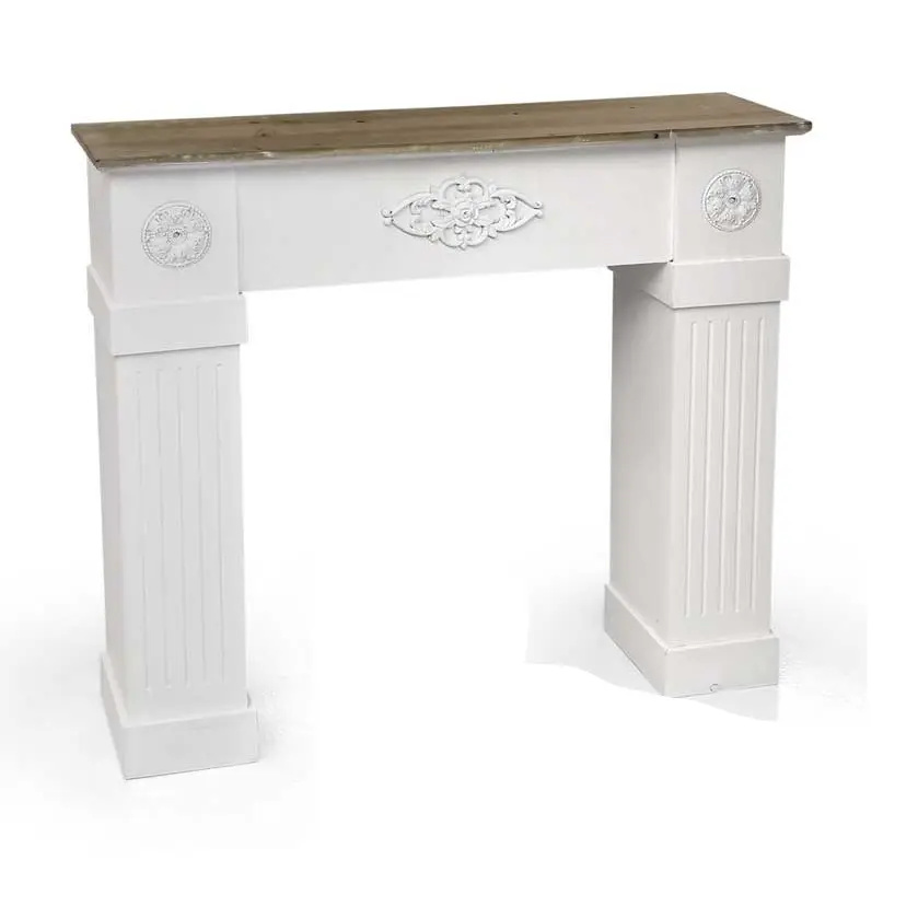 Elegante Kaminumrandung Aus Holz 110 X 23 X 95 Cm In Weiß Mit Natürlichem Holzoberfläche
