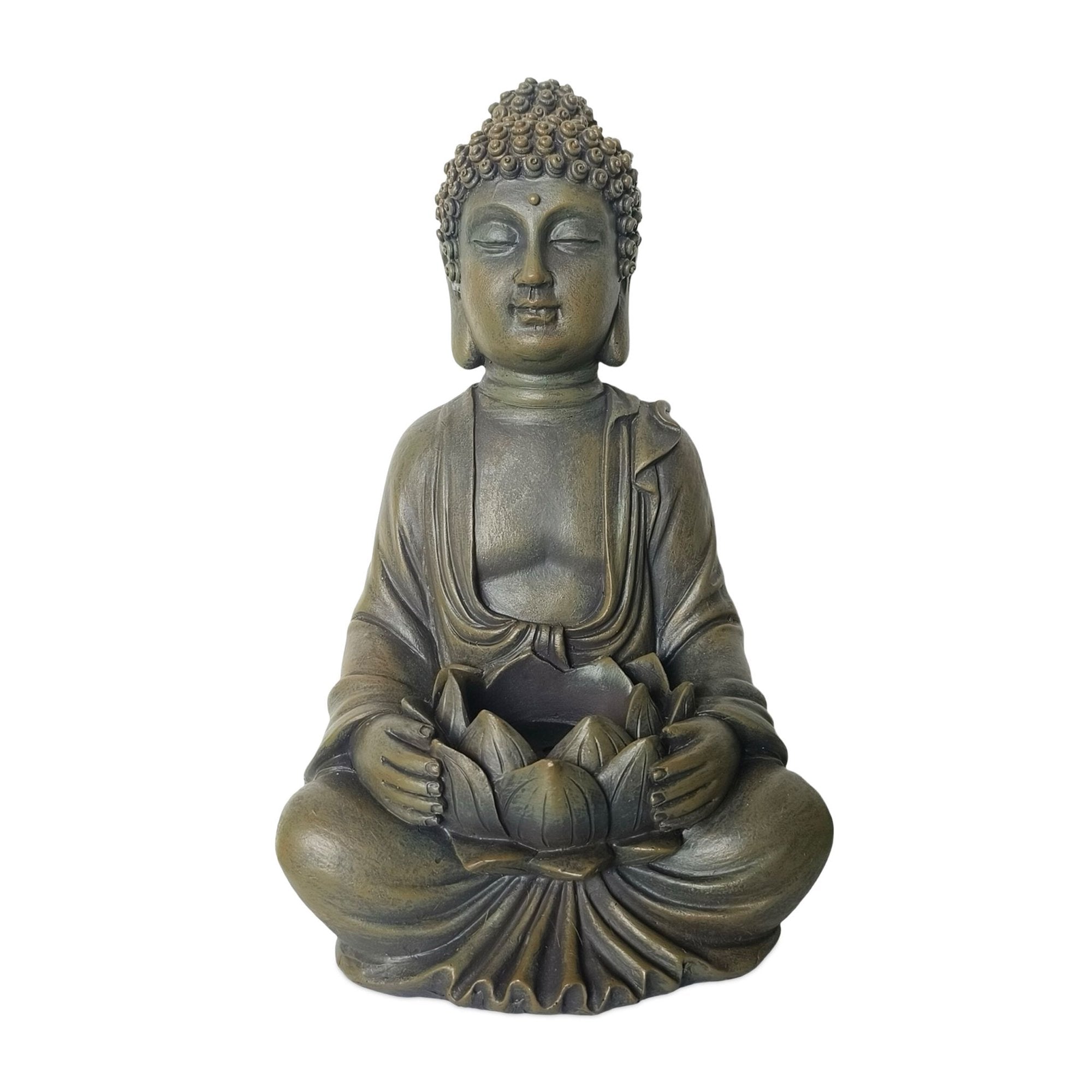 Buddha-statue 30 Cm Mit Lotusblume, Wetterfestes Polyresin