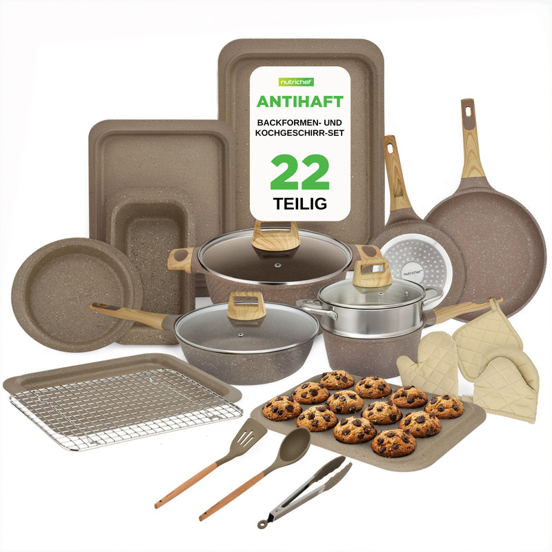 Nutrichef Topf- & Pfannenset 22-teilig, Marmor, Sandbraun