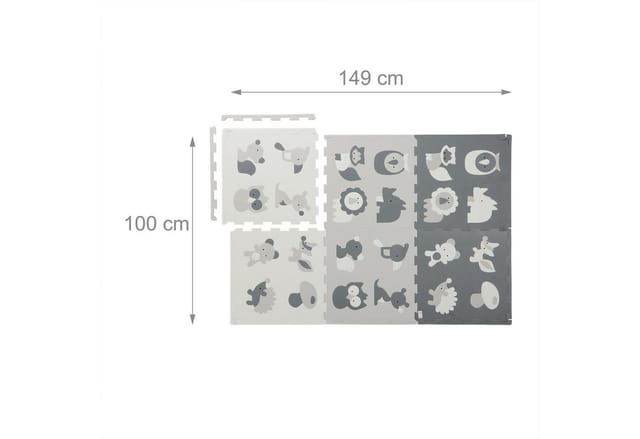 Relaxdays - Puzzlematte, 18tlg. Baby Spielmatte Mit Rand, Tiere, Schadstofffreier Schaumstoff, Kindermatte, Weiß/grau
