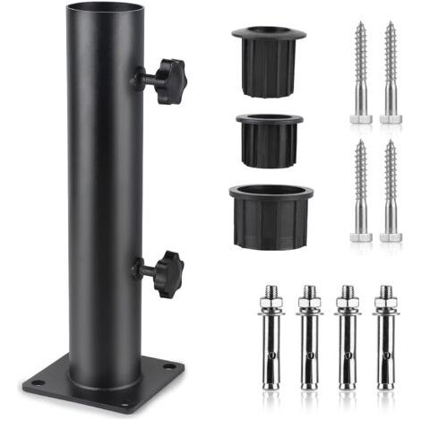 Schirmständer, Schirmstange, Verstellbarer Metall-schirmständer Mit 3 Pvc-reduzierringen (32/38/48 Mm), Schirmstange Mit 8 Stahlnägeln, Schwarz