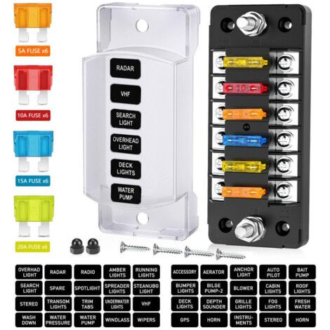 6-fach Sicherungshalter Mit Minuspol, 12-v-flachsicherungshalter, Wasserdichte Abdeckung, Sicherungskasten Für Auto, Lkw, Wohnmobil, Transporter