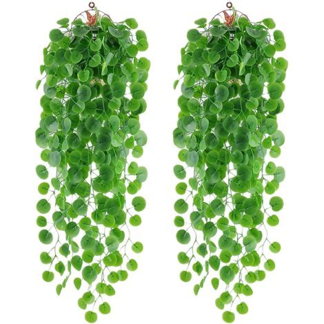 Bunthaus 2pcs Plantes Artificielles Plantes Suspendues Artificielles Faux Feuille Verte Lierre Vigne Plantes Murales Suspendue Faux Lierre Pour Jardin, Panier Suspendu, Couloir, Décoration Murale