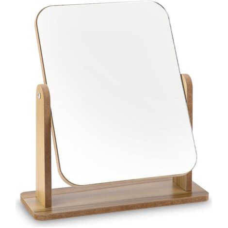 Bunthaus Miroir De Bureau En Bois Petit Miroir Sur Pied 25 X 22cm Miroir De Table Rotatif À 360 Degrés Miroir A Poser Haut Miroir Avec Support Détachable, Convient Pour La Chambre, La Salle De Bain, L