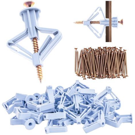 Bunthaus 120 Pcs (60 Cheville, 60 Vis)cheville Charge Lourde Avec Vis Autoforeuse, Chevilles Fixations Pour Plaques De Plâtre, Chevilles Papillon Pour Plaque De Plâtre, Fixations Pour Cloisons Creuses