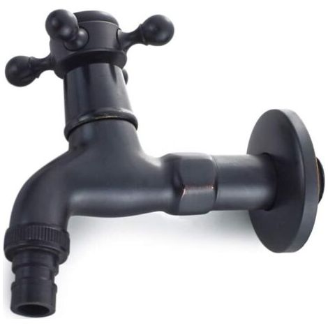 Bunthaus Robinet De Machine À Laver En Laiton Avec Bec D'Évier G1/2 - Robinet De Vadrouille À Poignée Croisée Antique Pour Lavabo Jardin (noir)