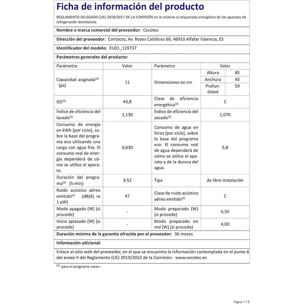 Geschirrspüler Cecotec Bolero Aguazero 4560 11 Maßgedecke 6 Programme