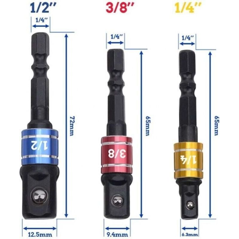 1/4", 3/8", 1/2" Steckschlüsseladapter Steckschlüsselhalter Schlagschrauberadapter Schlagschrauber-steckschlüsselhalter Bohrfuttersatz Mit Farbigen Verlängerungen
