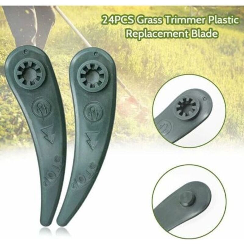 Packung Mit 24 Ersatzmessern Für Bosch Durablade Rasenmäher Und Freischneider, Teilenummern 23-18 Li Und 26-18 Li. Grün.